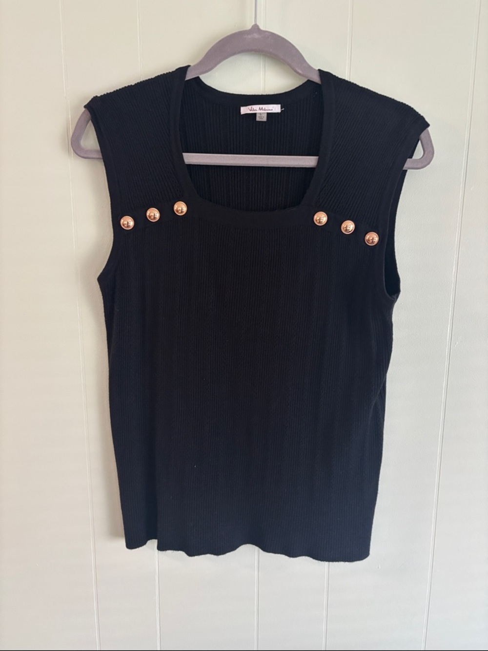 NIC+ZOE Black Ribbed Sleeveless Tank with Gold Button Detail
